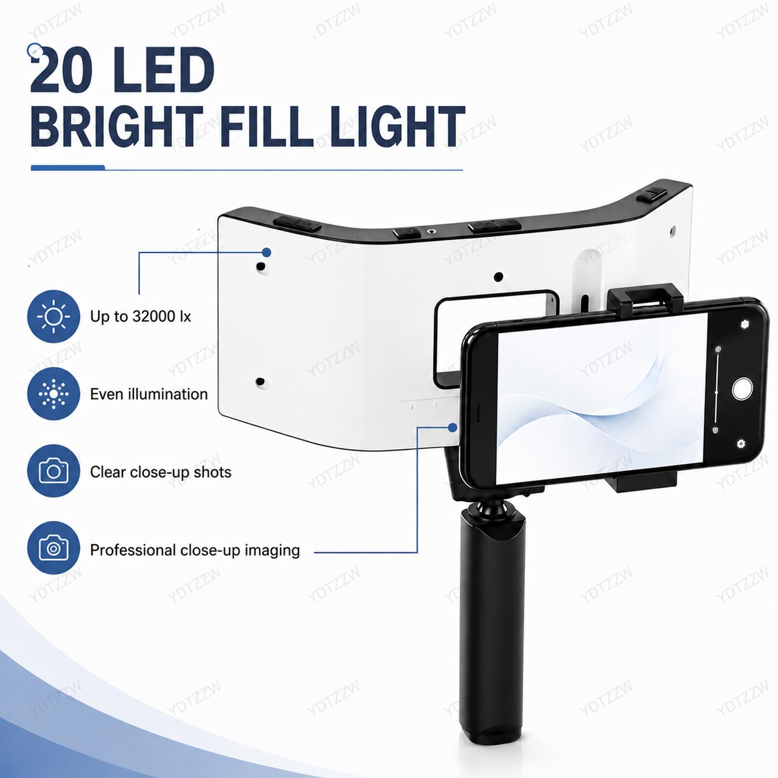 Lámpara LED dental fotografía 32000 lx 5 niveles brillo ajustable relleno bucal