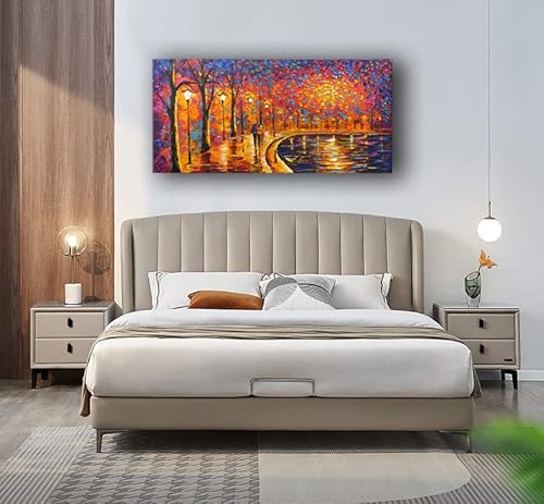 Tyed Art- Contemporary Art Landscape Impressionist Oil Painting On Canvas Abstract Textured Tree Artwork Painting Home Office Decorations Canvas Wall Art Painting Ready To Hang 24X48Inch #TOP4