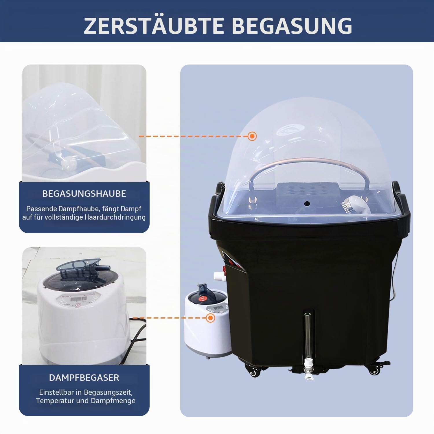 Head Spa Equipment Mobile Shampoo-Waschstation mit 60 L Wassertank, 4 Universalrollen, Massageliege, Dampfaufsatz Optiona (Black+Fumigator)