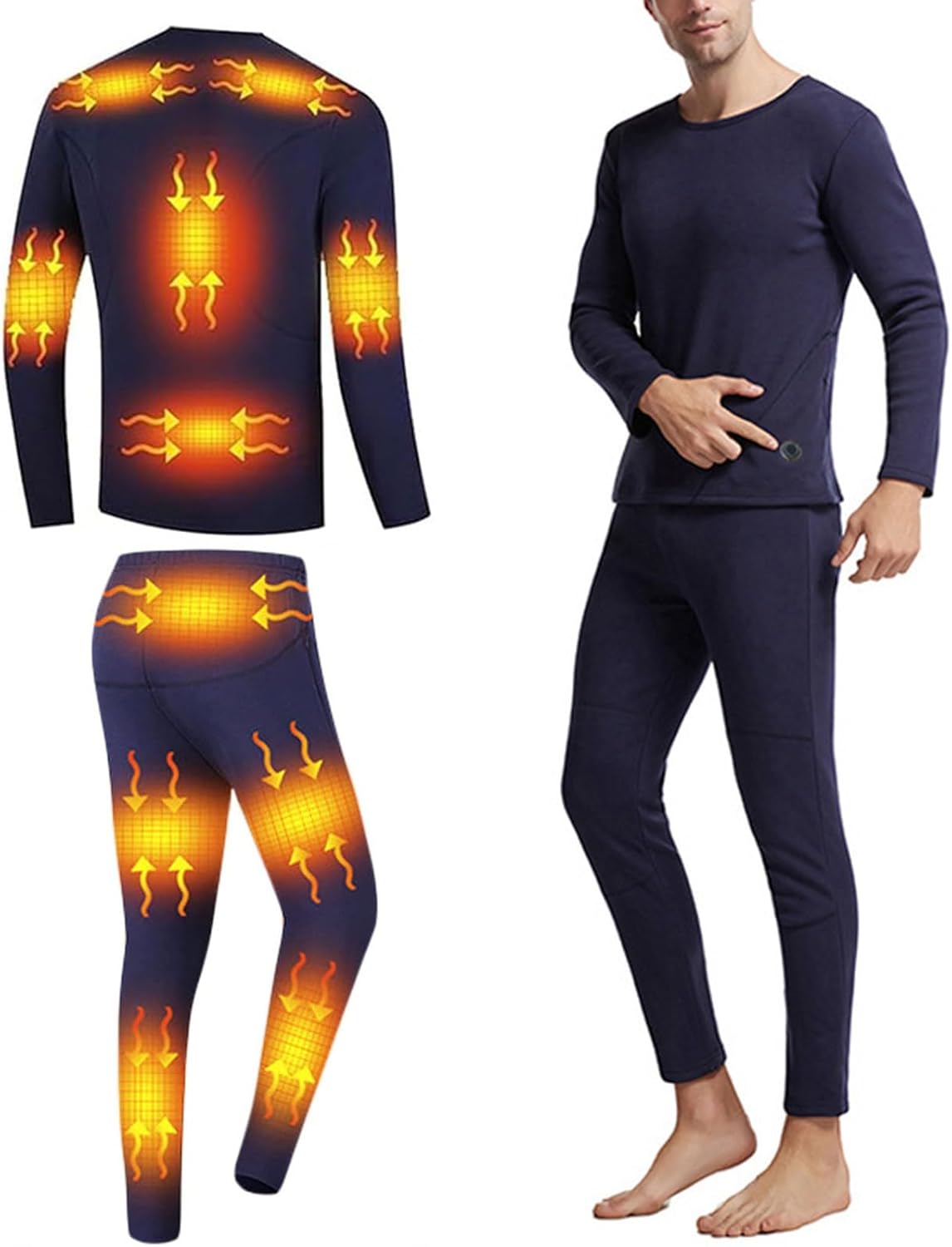 Men's Outdoor Heated Thermal Underwear Set with 16 Heating Zones Adjustment Washable USB Heated Underwear for Winter Sports