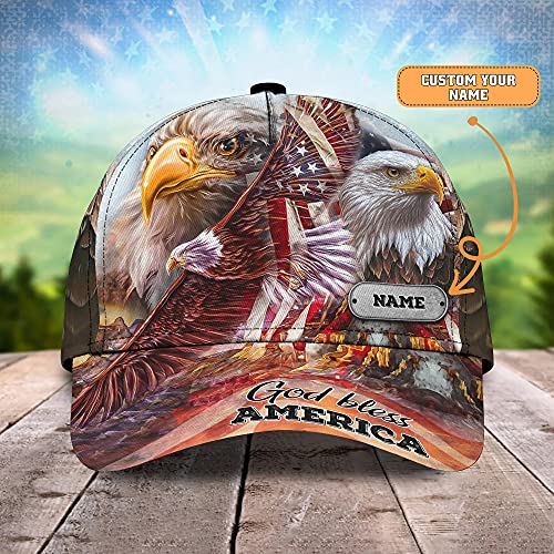Us Bald Eagle God Bless America Custom Name Cap 3D Personalized Cap For Patriotic Americans Multicolor One Size #TOP1