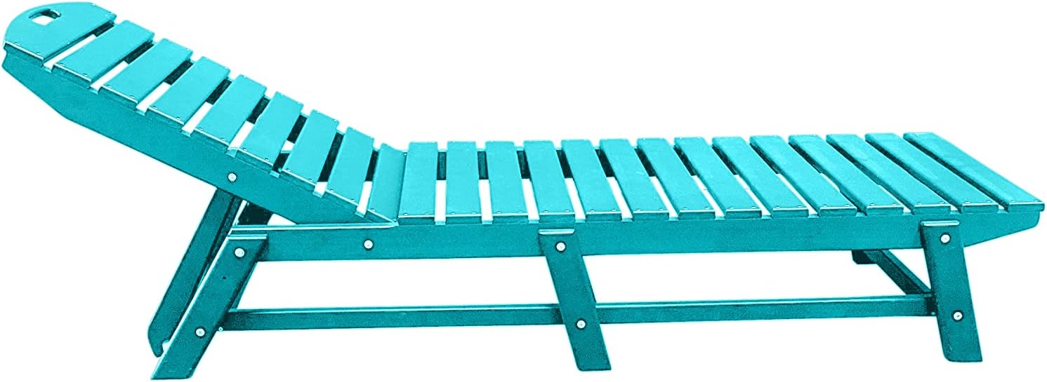 Phat Tommy Outdoor Pool Chaise Lounge, Heavy-Duty Beach Lounger - Folding, HDPE, Recycled Poly Furniture - Reclining Lounge Chair for Patio, Deck, Beach, Cabana, or Poolside, Teal