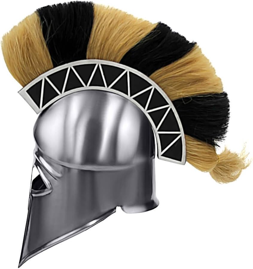 NauticalMart - Greek Corinthian Armor Helmet With Plume - Metallic - One Size