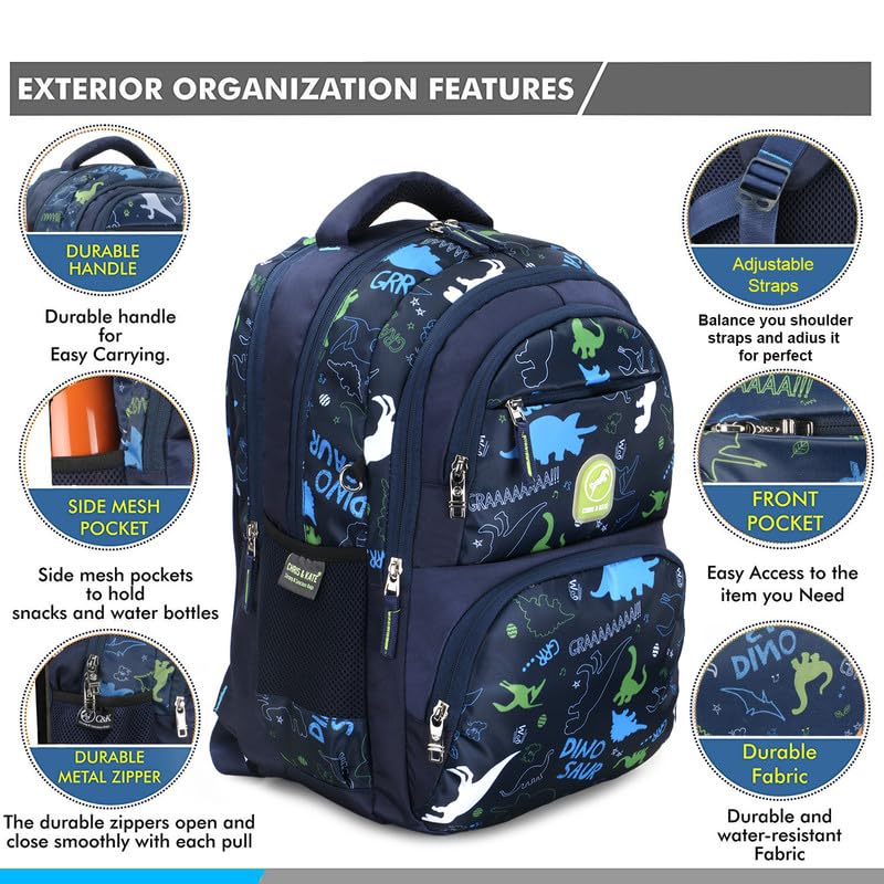 Chris & Kate Premium Multi-Print School Bag for Boys Girls and Kids Spacious Interiors Casual Backpack Perfect for School, College, Everyday Use - Includes Free Stationery Pouch and Rain Dust Cover