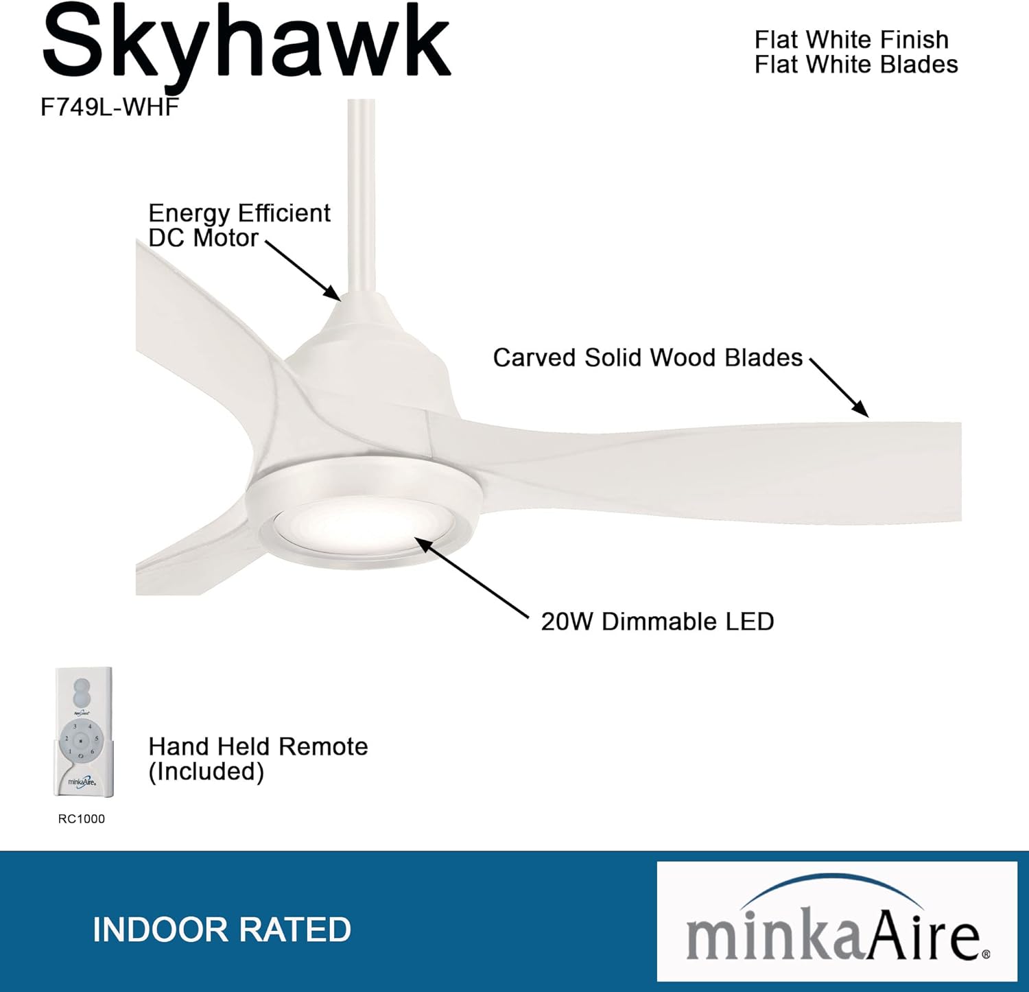 Flаѕh Sаlе Minka-Aire F749L-WHF Skyhawk 60 Inch LED Ceiling Fan with Carved Wood Blades, Integrated LED Light and DC Motor in White Finish