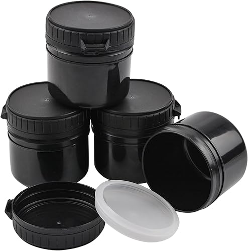 WANDIC Latas de pintura de plástico, 4 tarros de pintura de plástico vacíos negros de 6.8 fl oz, recipientes de almacenamiento con tapa de sello