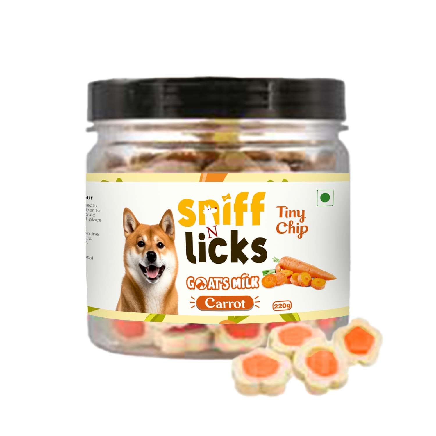 SniffNLicks Dog Treats, Tiny CHIP for Adult Dog and Puppy with Carrot & Goat Milk Flavour, 220g (Pack of 1)