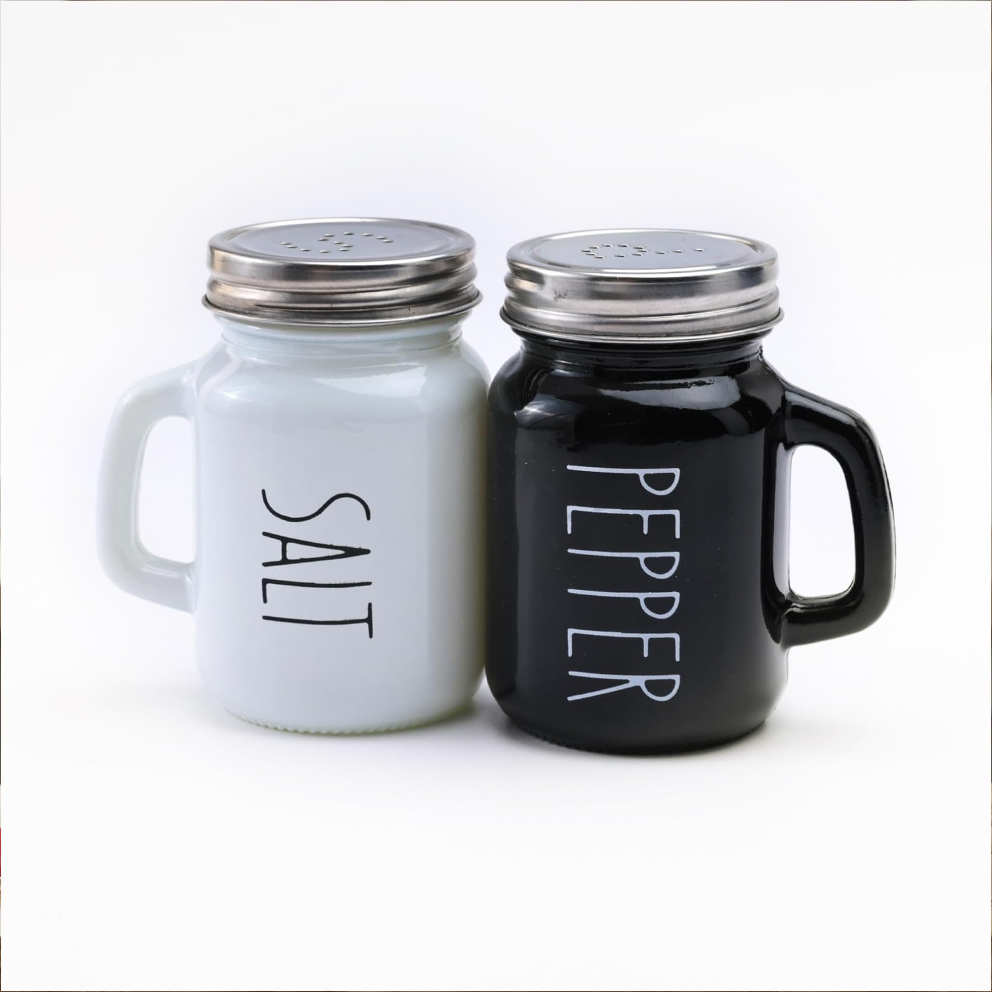 The Better Home Glass Salt & Pepper Shakers Set- Black & White | Moisture-Proof Seasoning Shakers with Handle | Perfect Pour Holes for Kitchen Dining Table Restaurant (Pack of 1)