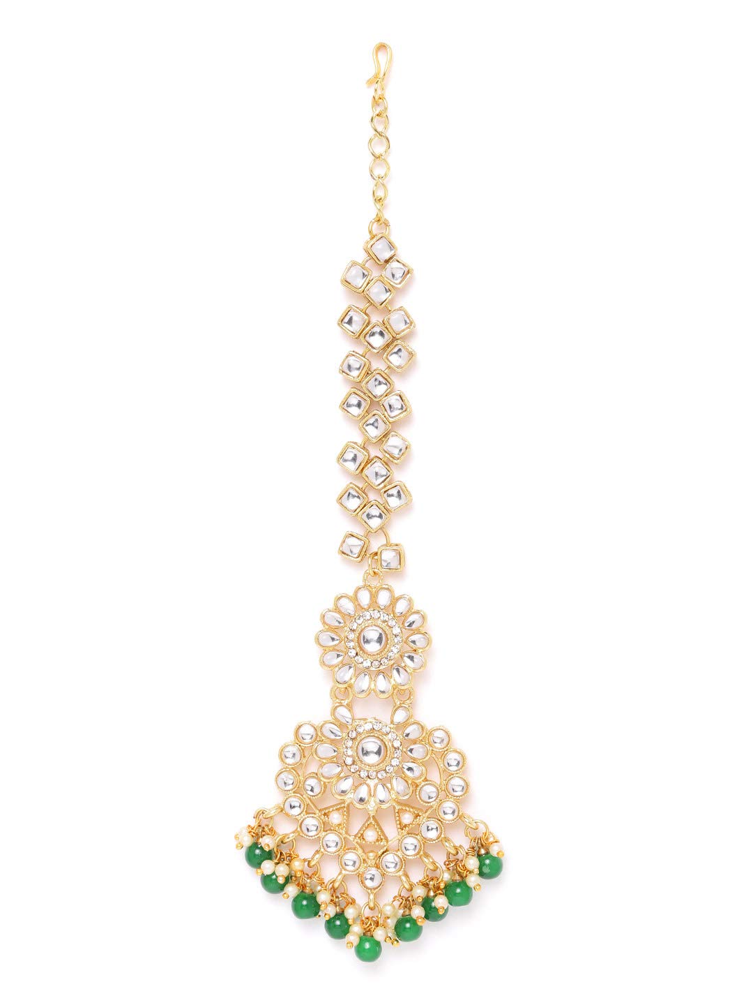 zaveri pearls Gold Tone Kundan & Green Beads Wedding Collection Maangtikka for Women-ZPFK9604-picture-18