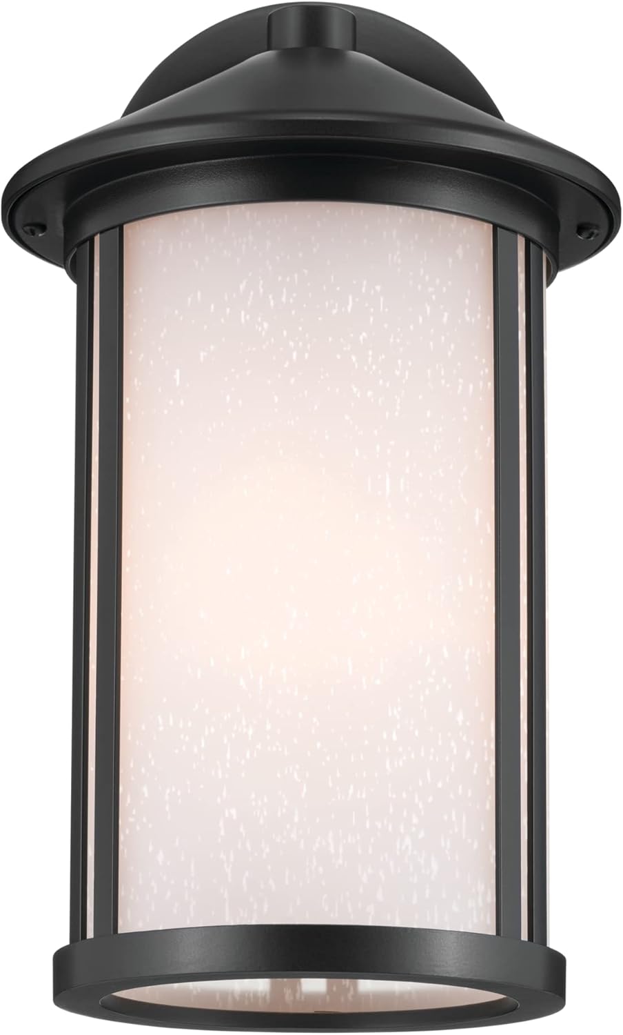 Kichler Lombard Outdoor Wall Sconce, 1-Light Modern Industrial Exterior Wall Light with Etched Seeded Glass in Black, (12.75" H x 7" W)