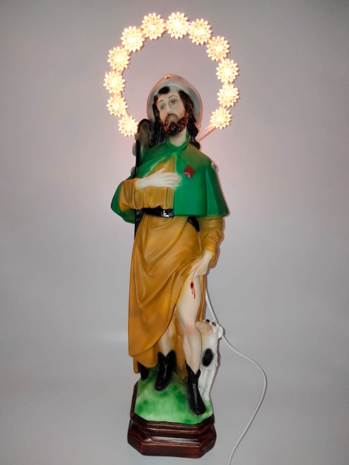 Generico Statua di San Rocco in resina alto cm 45 (17,72'') con aureola luminosa adatto per interni ed esterni realizzato e dipinto a mano