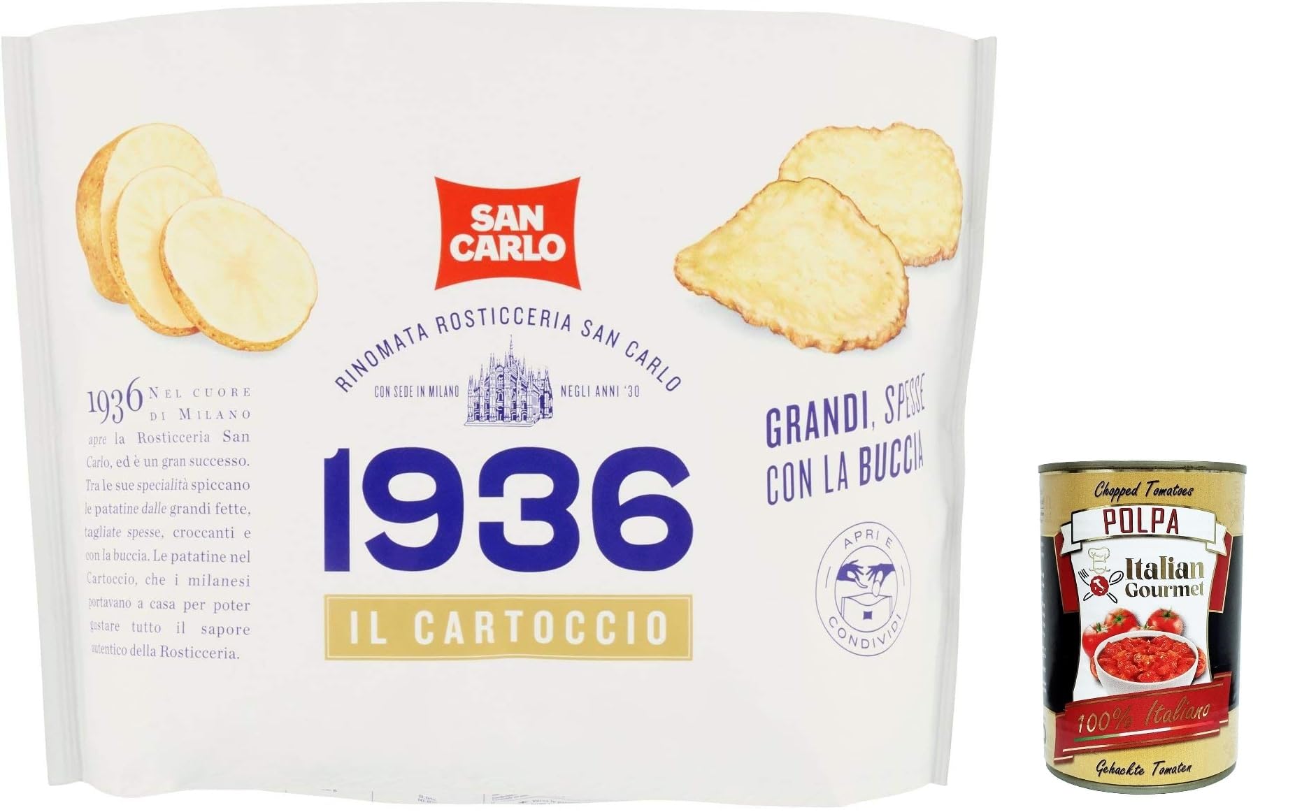 Italian Gourmet Il Cartoccio Patatine croccanti Kartoffelchips 12 x 170g | Snack salato in sacchetto, goldgelb fritti per aperitivo con gusto rustico, Gesamtnettogewicht 2,04 kg + Kostenlos Polpa 400g