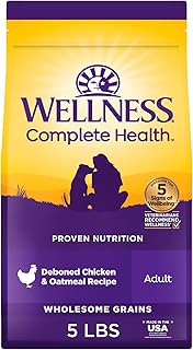 Wellness Complete Health Dry Dog Food with Grains, Natural Ingredients, Made in USA with Real Meat, All Breeds, For Adult Dogs (Chicken & Oatmeal, 5-Pound Bag)