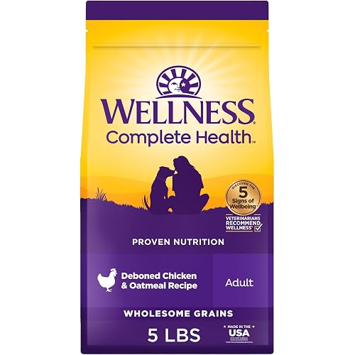 Wellness Complete Health Adult Dry Dog Food, Wholesome Grain Kibble, Natural, Chicken and Oatmeal Recipe, 5 lb Bag