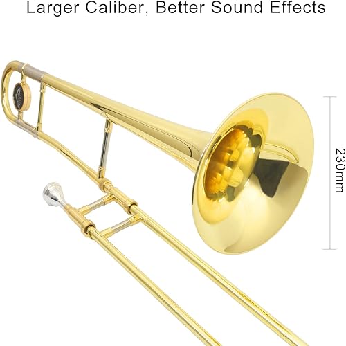Miniatura 19 de EASTROCK Bb Tenor Slide Trombón B, instrumento de trombón chapado en latón plano para estudiantes principiantes con estuche rígido, con boquilla