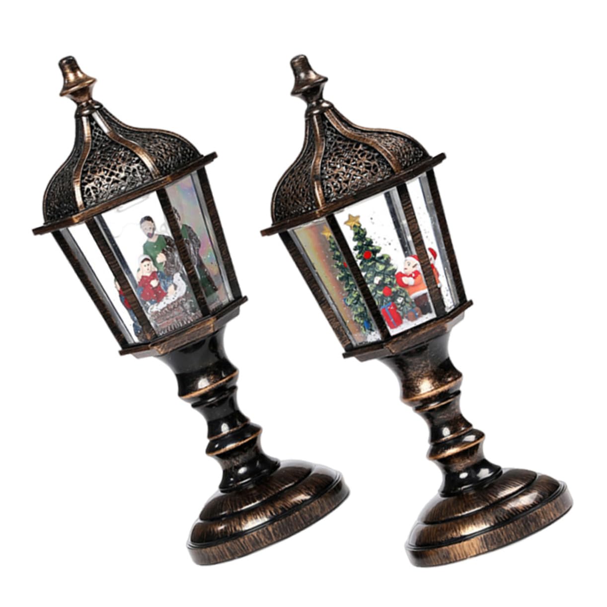 2pezzi Lanterna di Natale Illuminata in Resina Musica Luce Decorativa da Tavolo per Feste Natalizie Opzione Alimentazione USB o Batteria Ornamento da Tavolo Luminoso per Casa