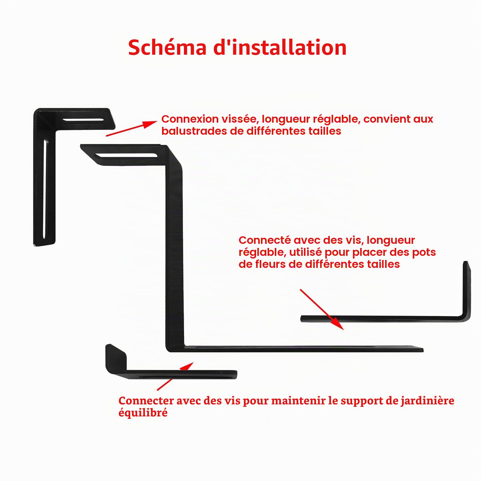 Support de jardinière réglable pour jardinière - Pour terrasse, jardin, clôture, pergola, balcon