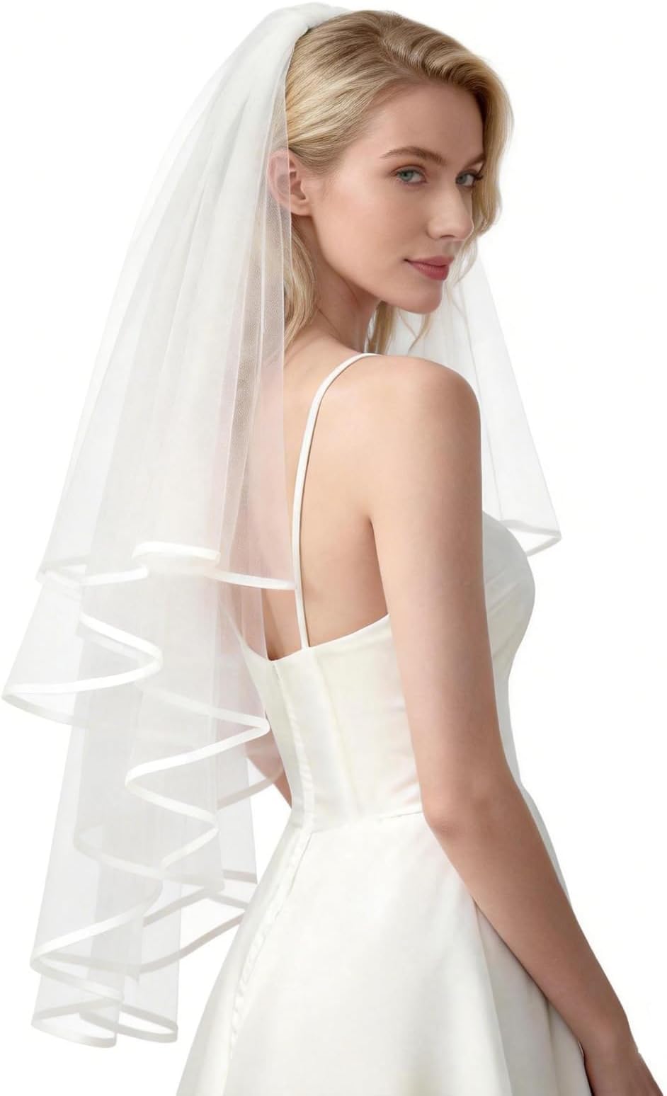 Wedding Veil,Bridal Veil,Veils for Women Wedding,2 Tiers White Bridal Veils with Comb,Tulle Veils for Brides