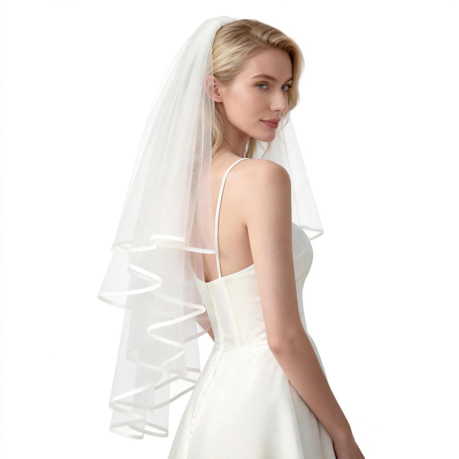 Wedding Veil,Bridal Veil,Veils for Women Wedding,2 Tiers White Bridal Veils with Comb,Tulle Veils for Brides