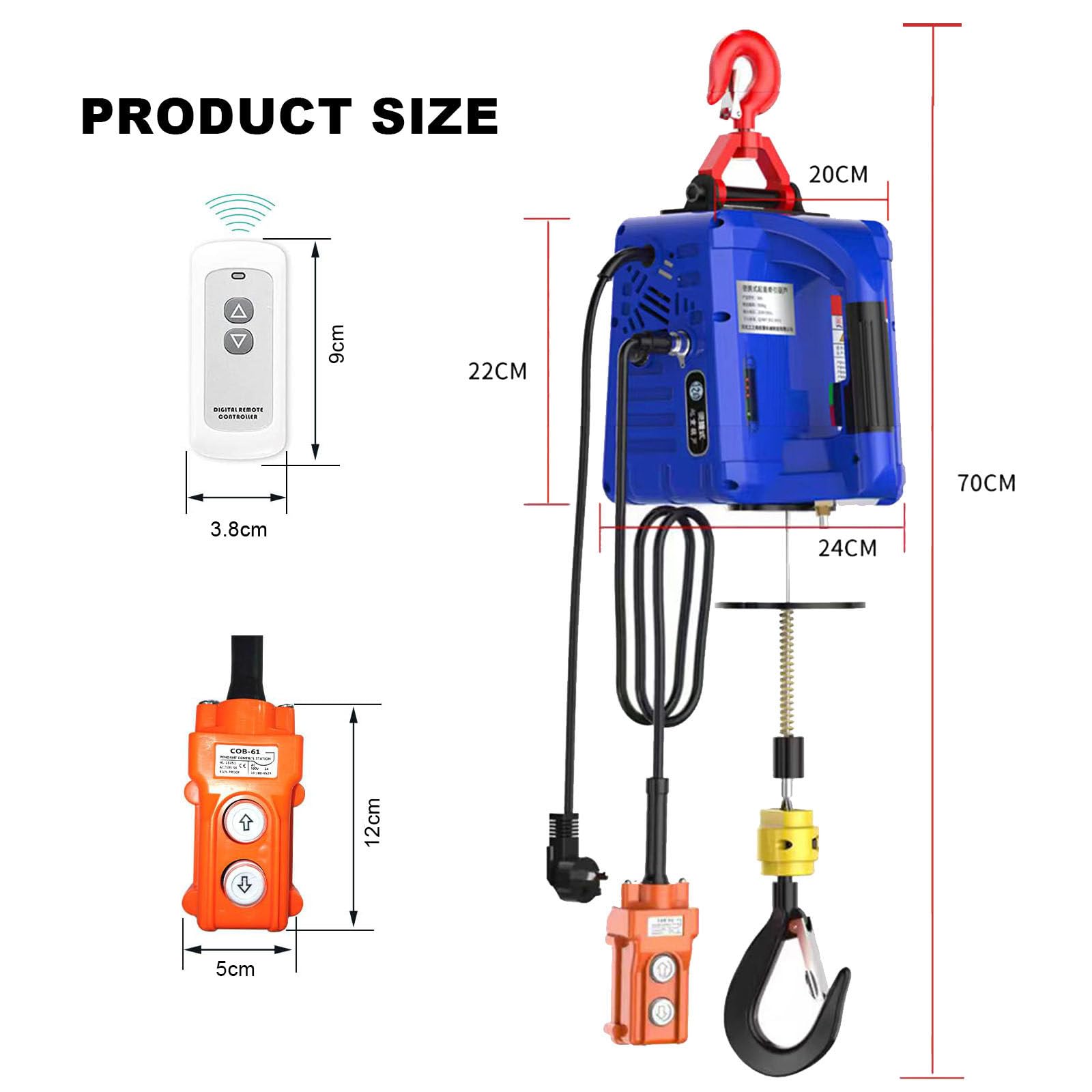 Polipasto De Altura De Elevación, Grúa De Elevación Eléctrica Portátil 3 En 1, Grúa De Elevación Eléctrica De 220 V, Se Puede Controlar De Diversas Formas Dentro De 160 M,200kg/19m
