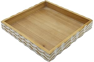 Rustic Farmhouse Square Wood Serving Tray for Coffee Table, Ottoman, Kitchen, Decor