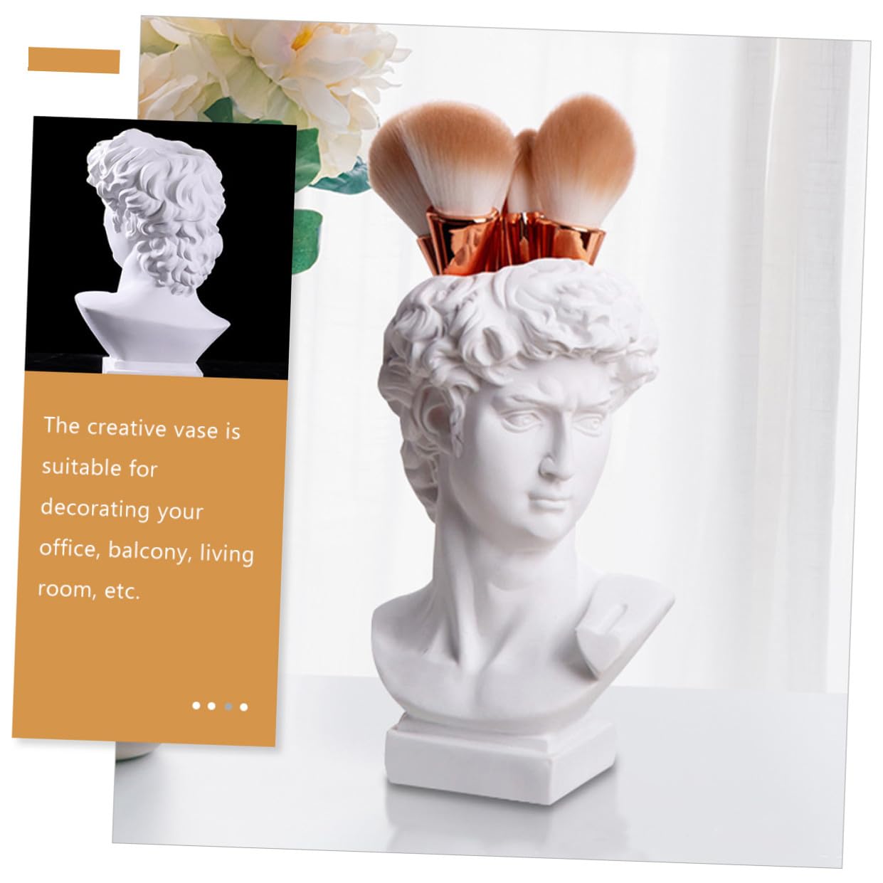 VICASKY Vase en Résine Blanc Style Artistique 25 Cm pour Rangement Pinceaux de Maquillage et Décoration de Bureau ou Salon