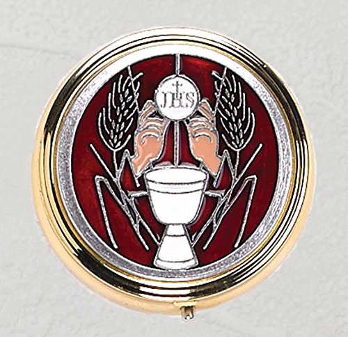 Religious Faithful Gifts Beautiful Silver Toned Red Holy Communion Pyx Enameled. Made in Italy. Boxed