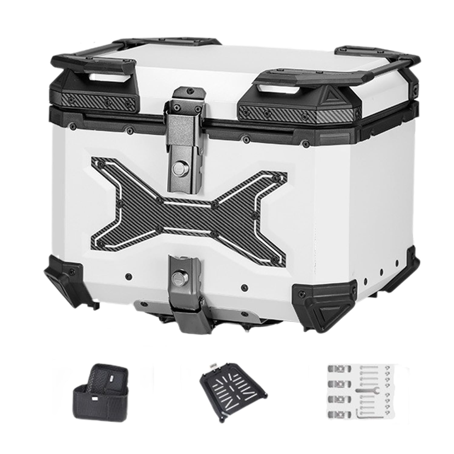 DFTDFYXY Motorcycle Top Case 45L Universal Aluminum Alloy Motorbike Tail Box Large Capacity Storage with Leather Lining Easy Install with Lock & Back Cushion for Helmet Luggage,B