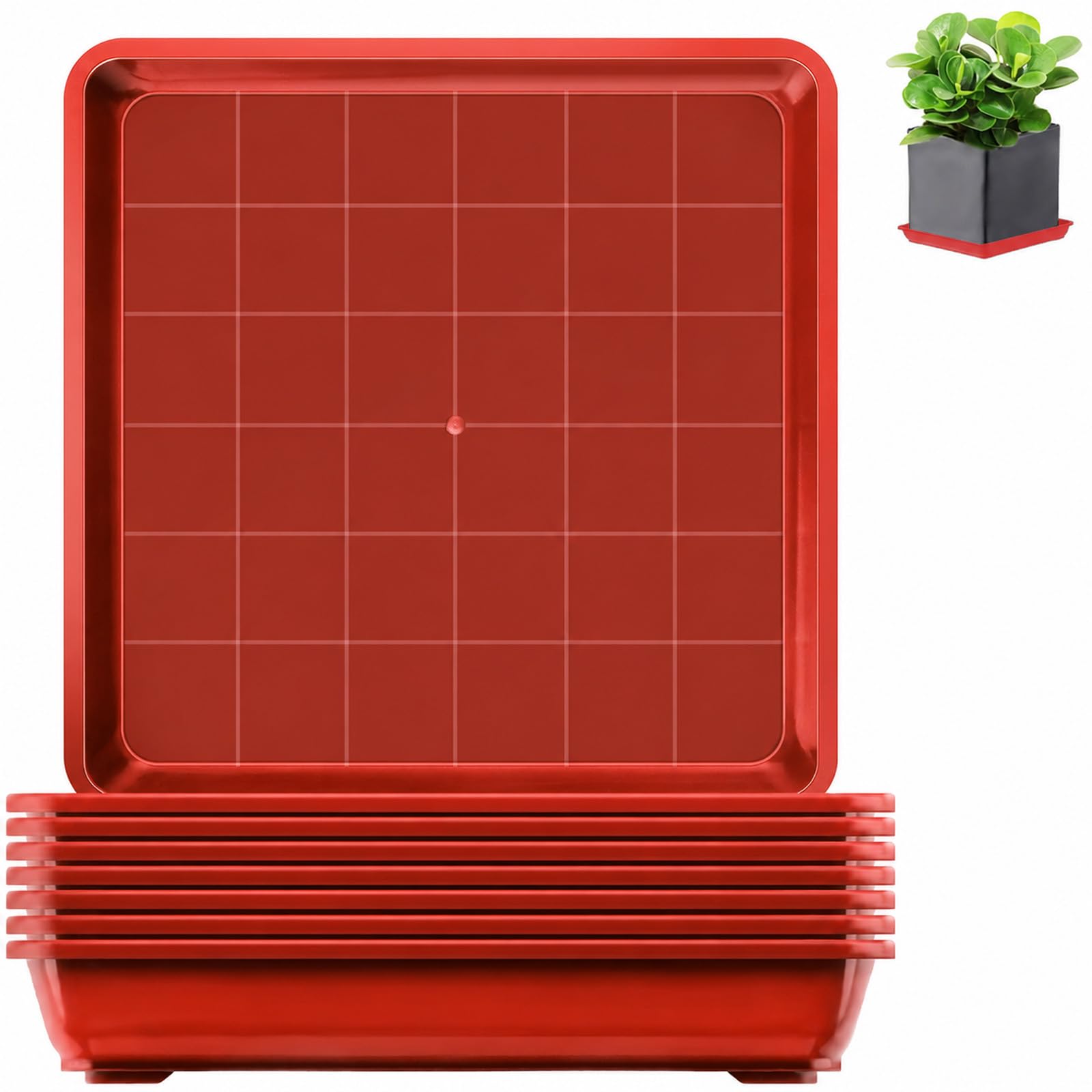 sturiz 4pcs Square Plant Pot Saucer 29x29cm 11.42 inch Plastic Large Plant Flower Pot Trays Red Drip Water Tray for Outdoor and Indoor Planters Plants Garden Pots Greenhouse
