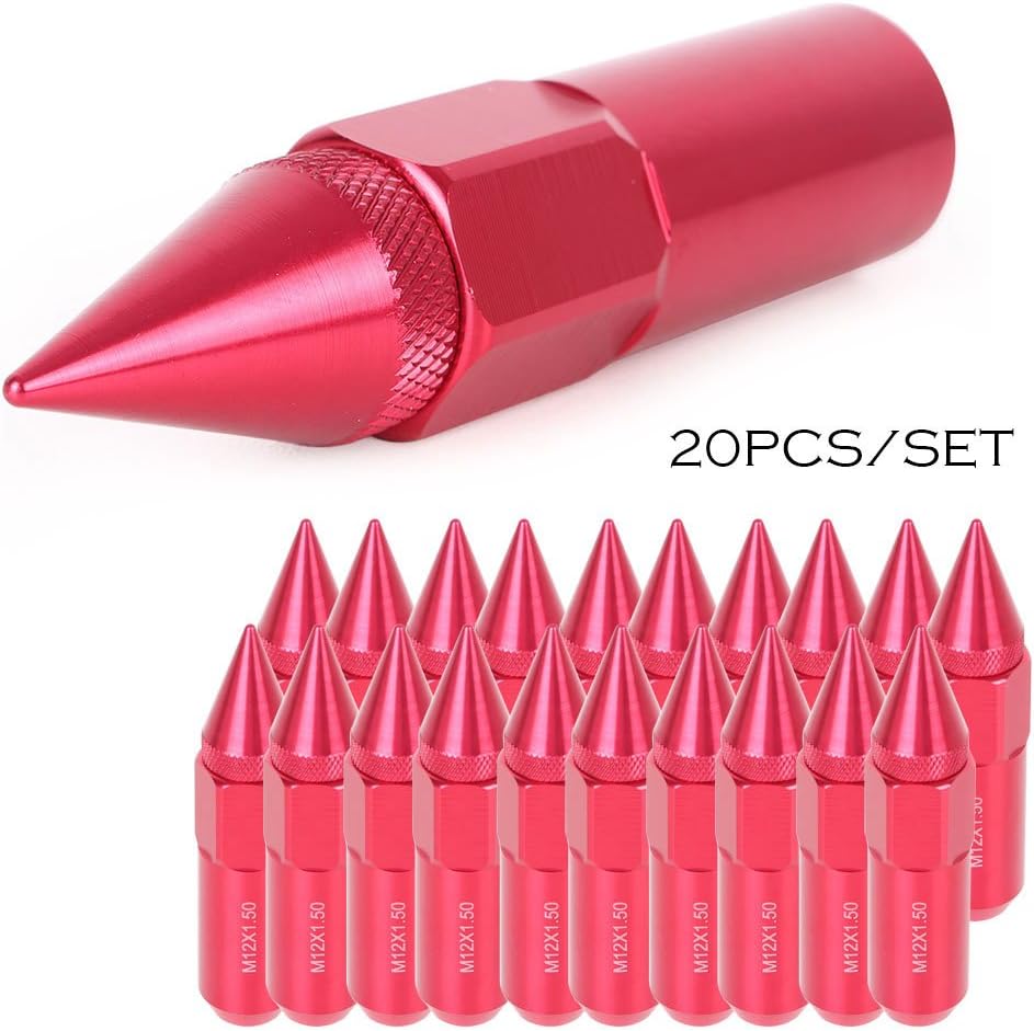 Mallofusa 20Pcs Red M12X1.5 60mm Extended Tuner Spike Lug Nuts Set for Honda Acura Toyota Scion Subaru