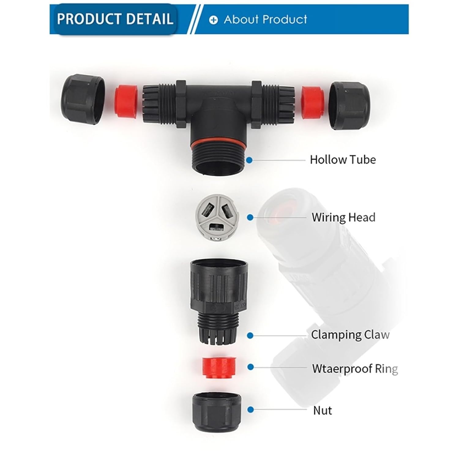 1PCS IP68 T Shape Waterproof Connector Electrical Junction Box 3 Pin Screw Conductor Wiring Terminal Block for 4-10mm Cable