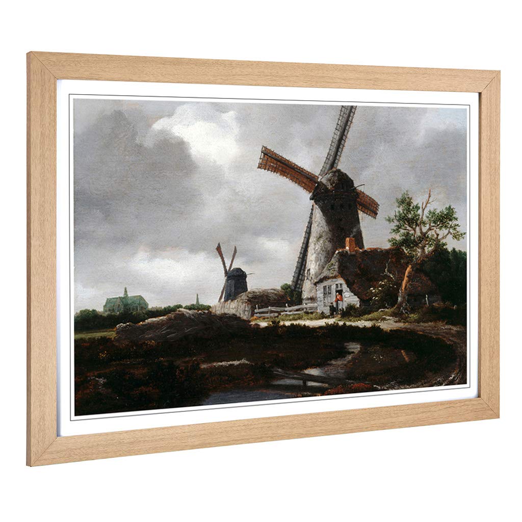 Big Box Art Framed Print of Jacob Ruisdael Landscape with Windmills Design | Wall Art Picture | Home Decor for Kitchen, Living Room, Bedroom, Hallway, Oak, A2 / 24.5x18 Inch / 62x45cm