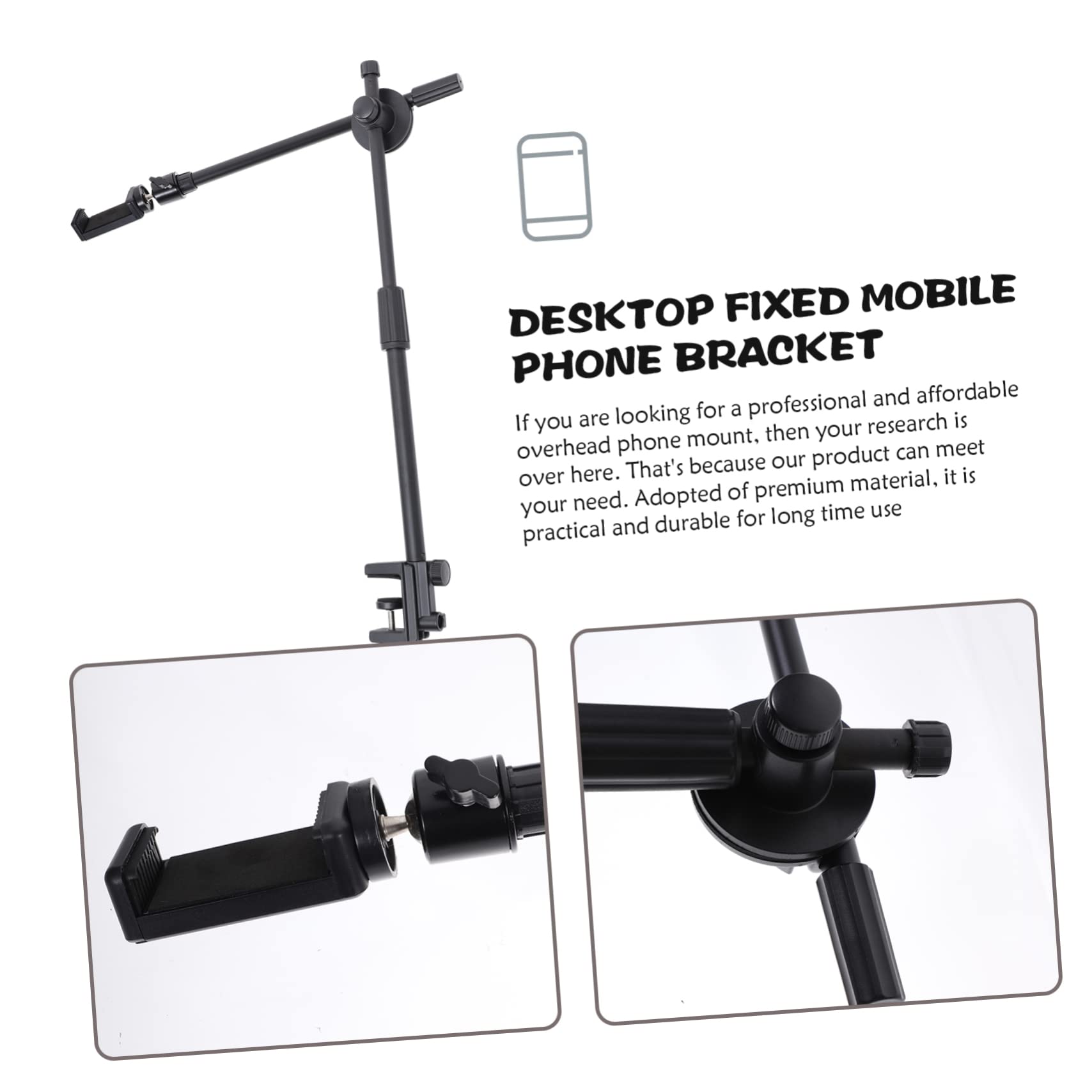 Soporte para Teléfono Celular y Brazo de Suspensión Ajustable 360 Grados Clip Antideslizante de Silicona para Grabación de Vídeo en Escritorio