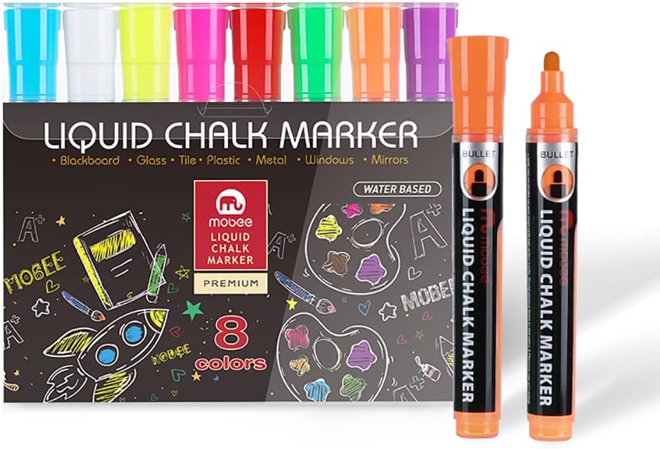 STORE 2508Mobee Liquid Chalk Markers Reversible Tip Chalkboard Markers Blackboard Markers for Non Porous Chalk Board Pack of 8