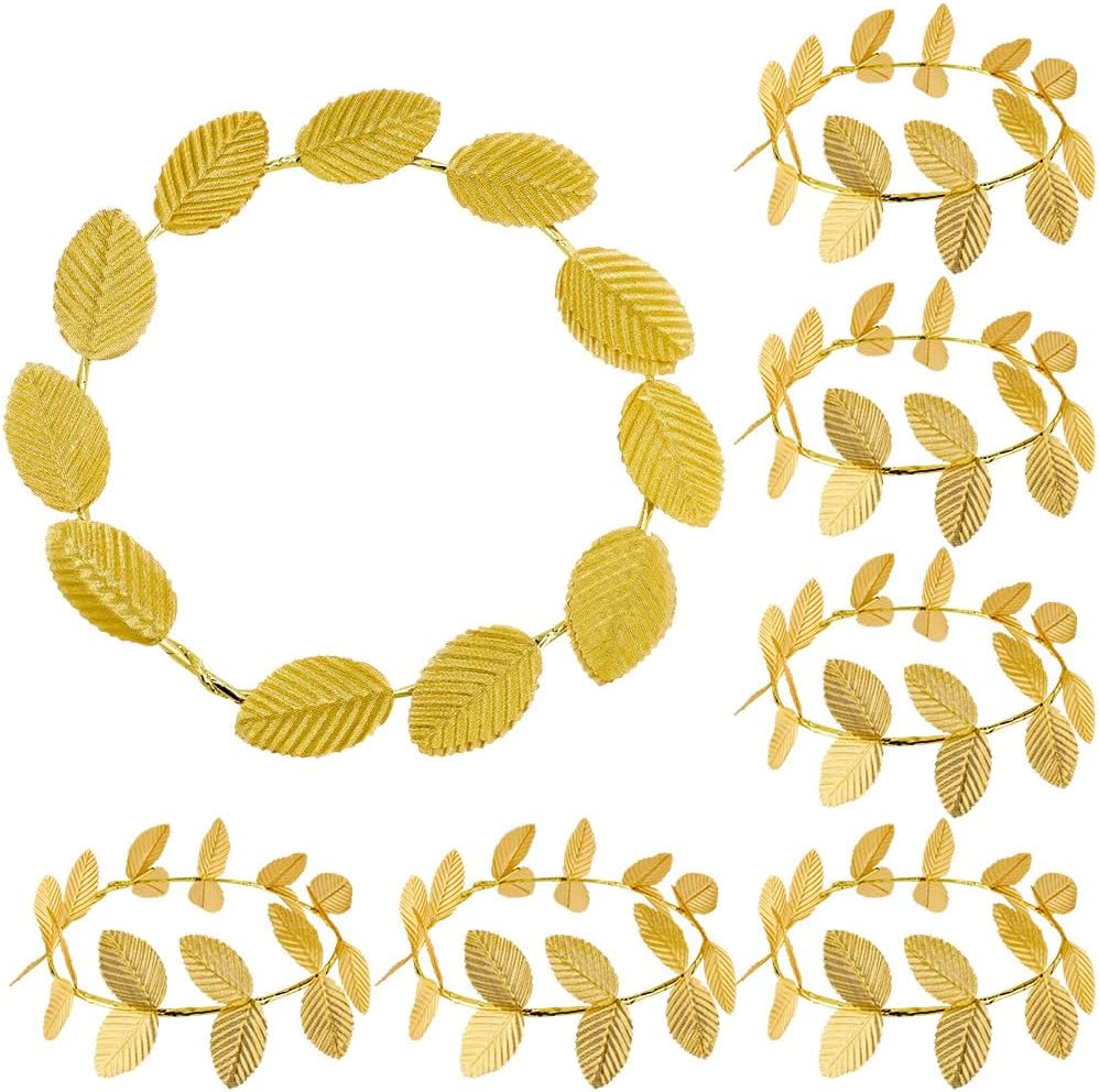 12Pcs Gold Leaf Headband Leaves Headpiece 8.5 Inch Diameter Cloth Laurel Greek Emperor Crown Goddess Costume Wreath Headwears for Wedding Prom Toga Halloween Party Decoration Accessories