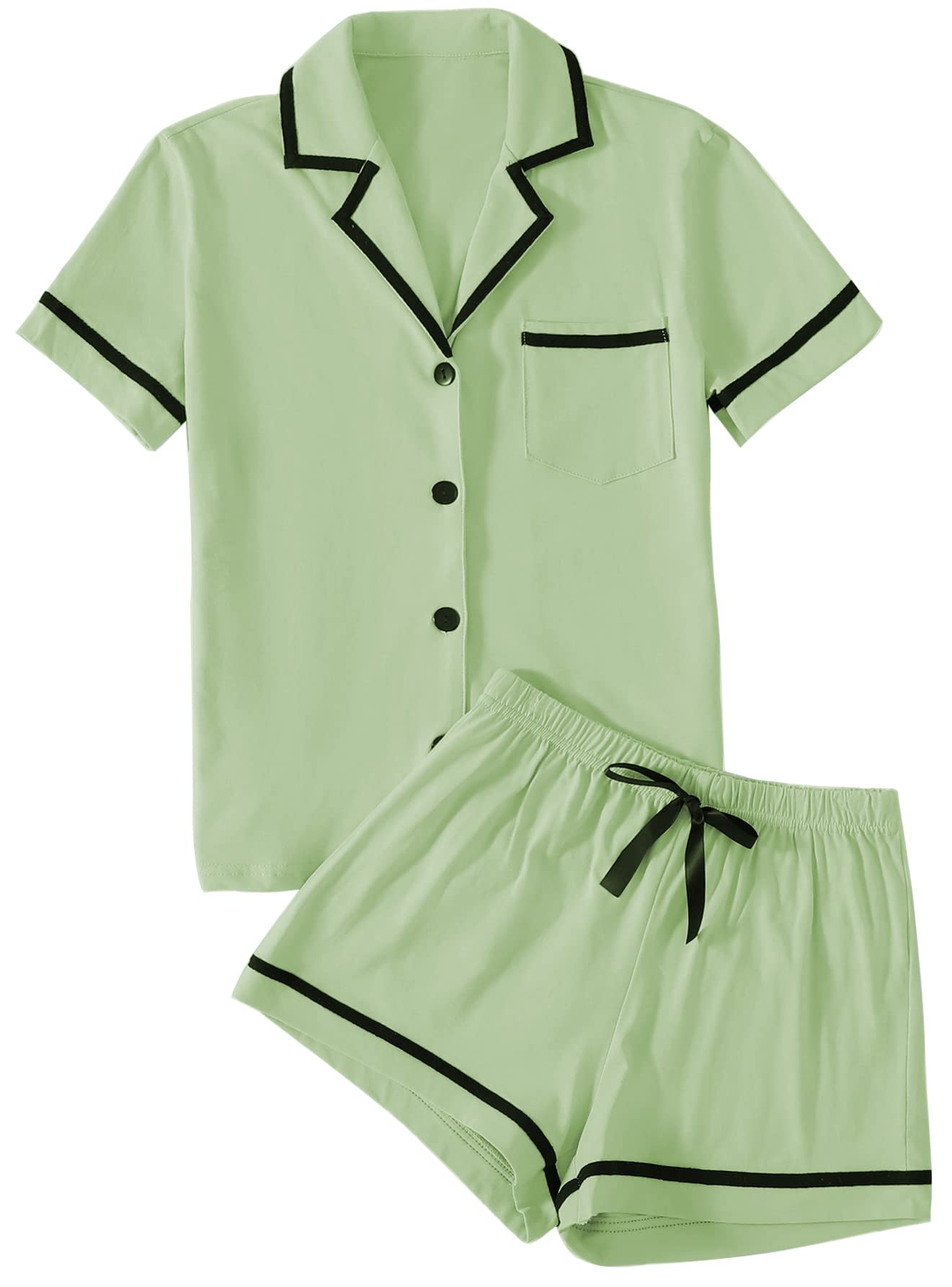 LYANER Women's Cotton Pajamas Set Button Short Sleeve Shirt with Shorts Set PJs Loungewear