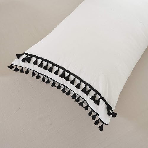 Miniatura 6 de Softta Funda de edredón gris Queen de 3 piezas, ropa de cama bohemia con volantes y borlas, fundas de edredón con flecos, 100% algodón lavado con