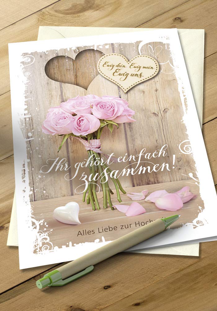 Wedding Card "Ewig Us" with Small Wooden Heart B6 + Envelope, Zusammen - Image 2