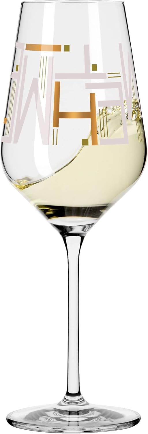 Ritzenhoff 3011010 White Wine Glass 300 ml - Series Heart Crystal No. 10 - with Letter Motif in Rose Gold - Made in Germany