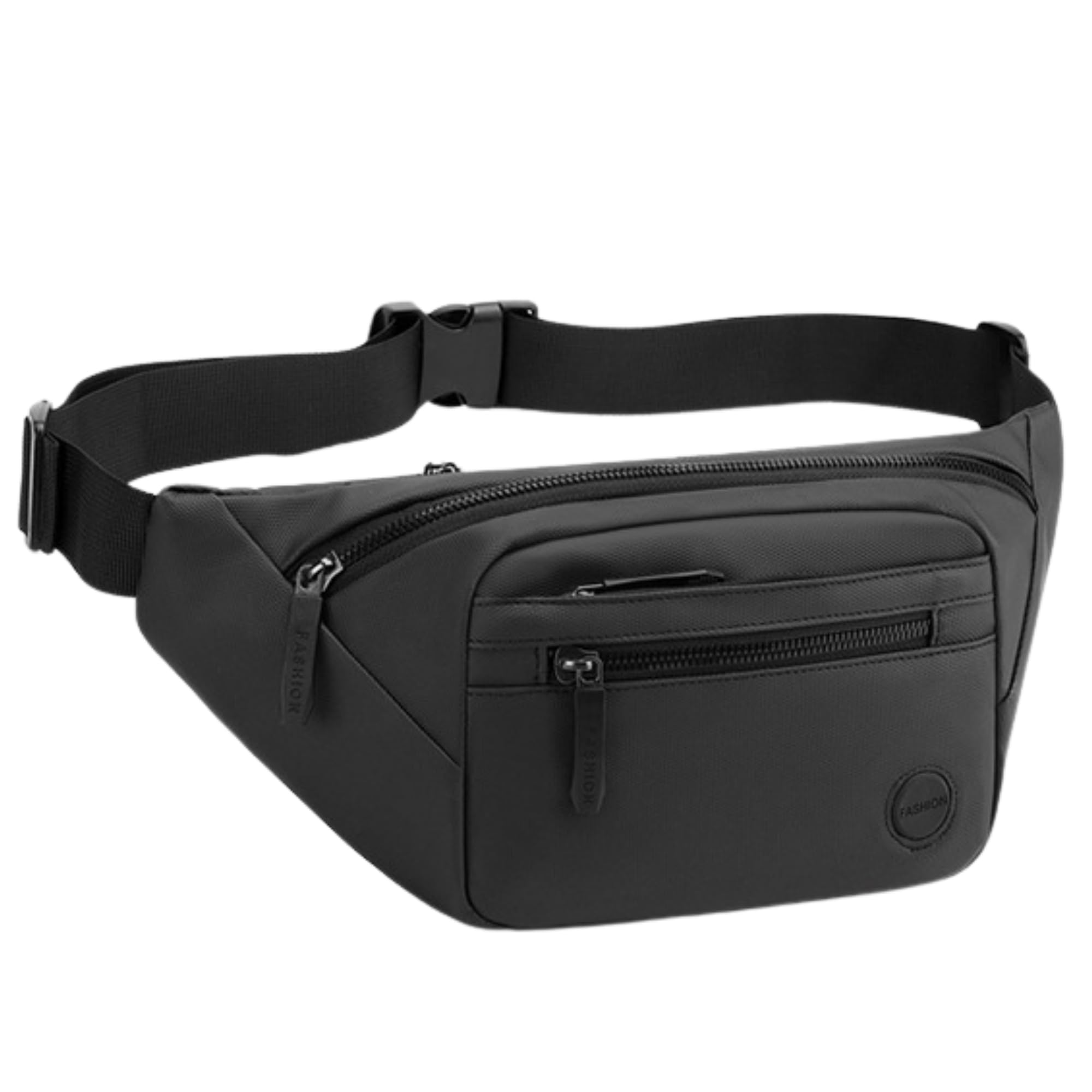 motherlike Waist Bag for Men Women, Large Fanny Pack with Waterproof Pocket, Premium Stitching, Branded Zippers, Oxford Polyester Money Belt for Hiking Travel (Black)-picture-11