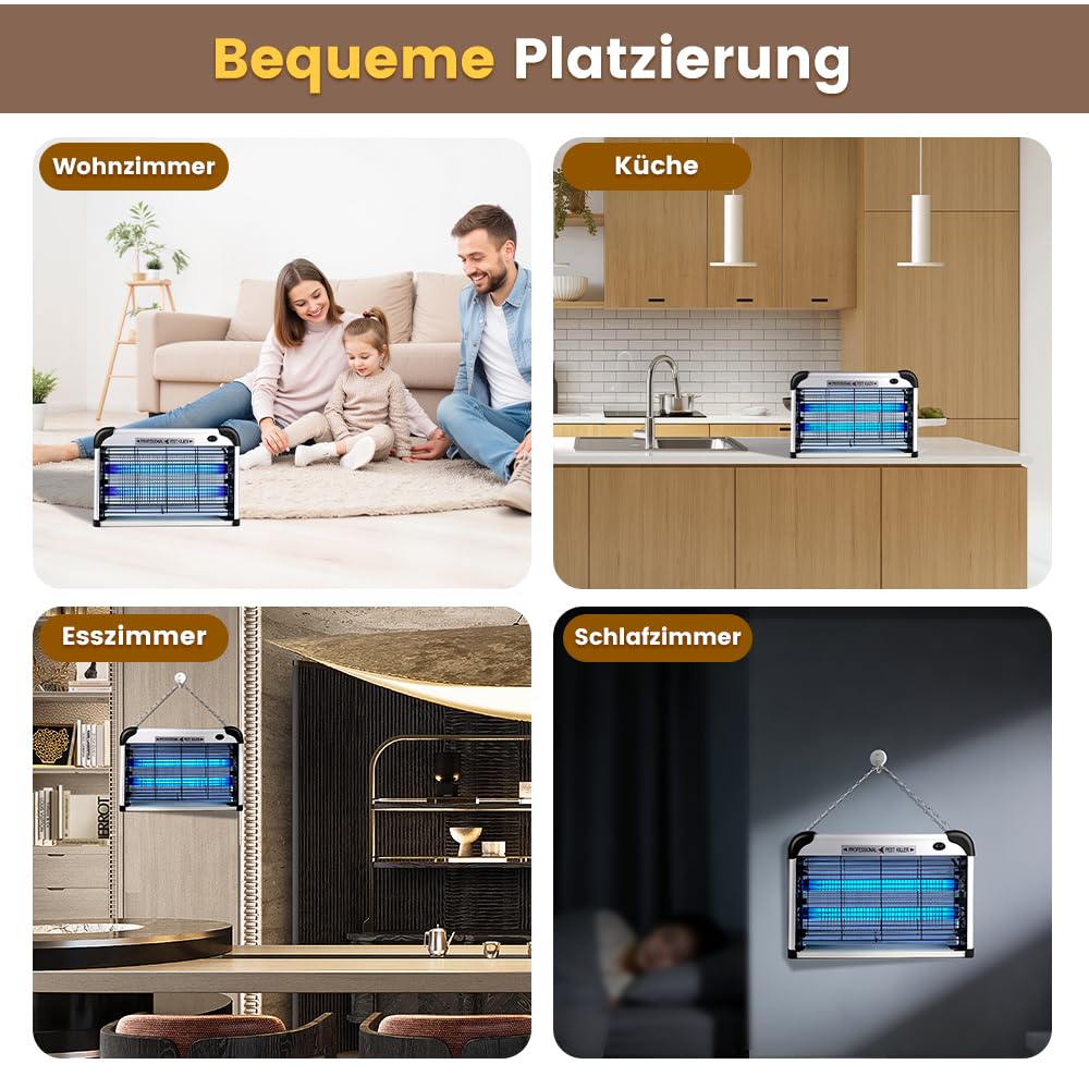 Zanzariera elettrica 3500 V con lampada UV da 20 W, trappola per zanzare elettrica con griglia di sicurezza per casa, camera da letto, ufficio, terrazza, giardino
