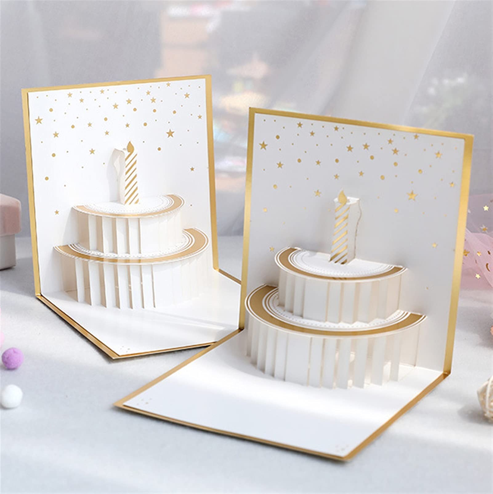 Kartki okolicznościowe kartki okolicznościowe 3D wycinane laserowo ręcznie pozłacane gwiazdki ciasto urodzinowe papier zaproszenie kartki pocztowe urodziny prezent dla dzieci przyjęcie urodzinowe prezent koperta karty podarunkowe (rozmiar: 8 szt.)