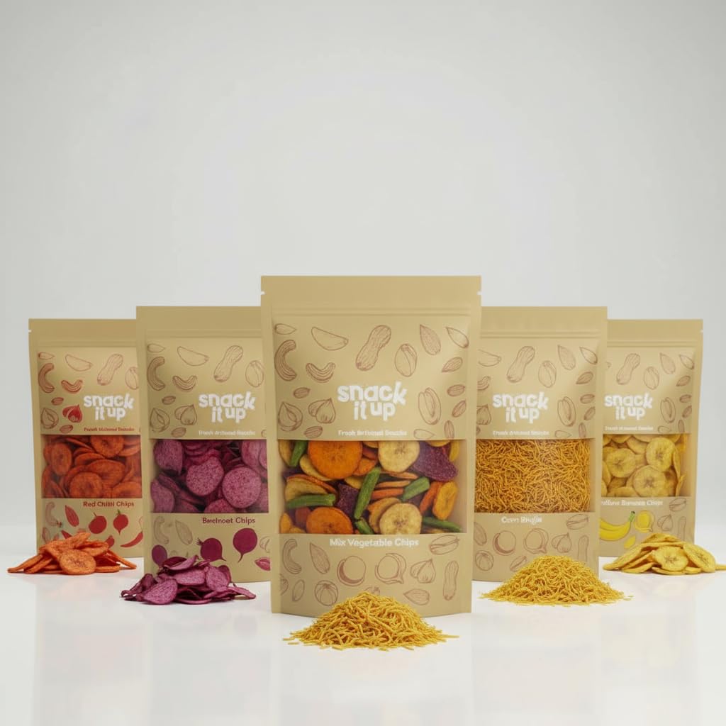 Snack It Up Vegetable Chips Combo Pack | Beetroot, Red Chili Banana Chips, Corn Bhujia & Yellow Banana Chips | Healthy Snacks | Crunchy & Tasty Mixed Veg Chips Pack | Natural Ingredients, Vegan, Gluten Free, No Palm Oil, No Artificial Preservatives