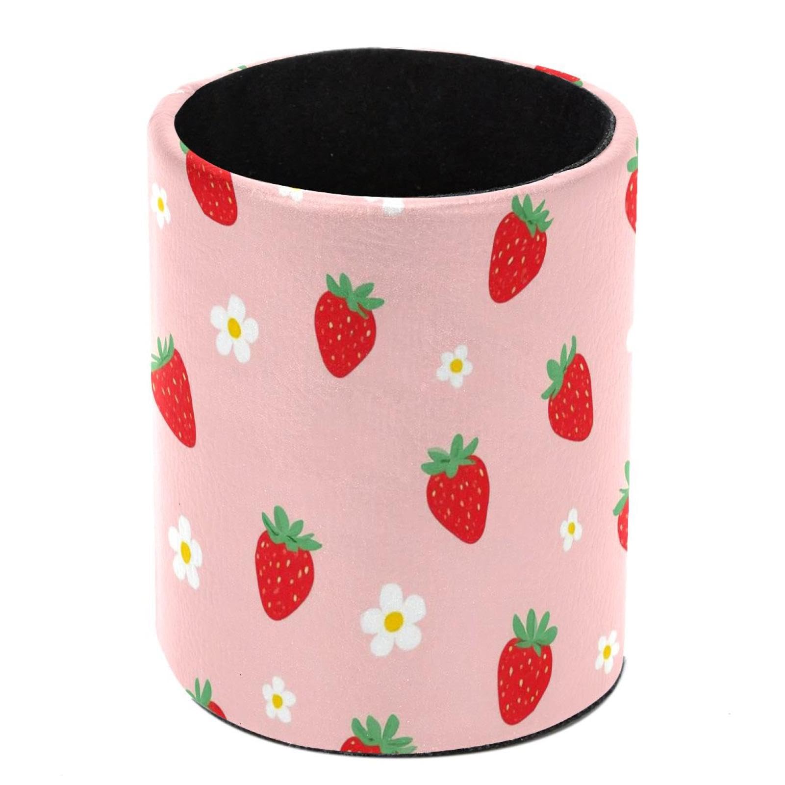 HEOEH Strawberry Pen Holder for Desk, PU Leather Pencil Holder Pen Cup Marker Holder Makeup Brush Holders, Desk Accessories & Workspace Organizers for Home, Office