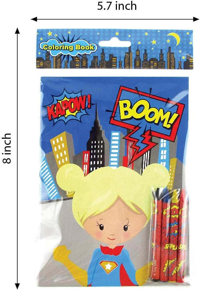 TINYMILLS Superhero Coloring Books for Kids – 12 Coloring Books with 48 Crayons, Superhero Party Favors, Classroom Rewards, Favor Bag Fillers, Superhero Birthday Party Supplies image 4