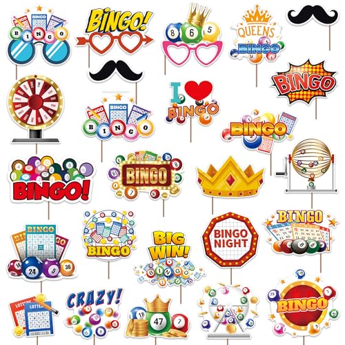 Atsmbiye Bingo Photo Booth Props Decorations-Bingo Game Night Party Themed Champion Birthday Carnival Events Favors Supplies Birthday Photography Backdrop Decorations（25PCS）
