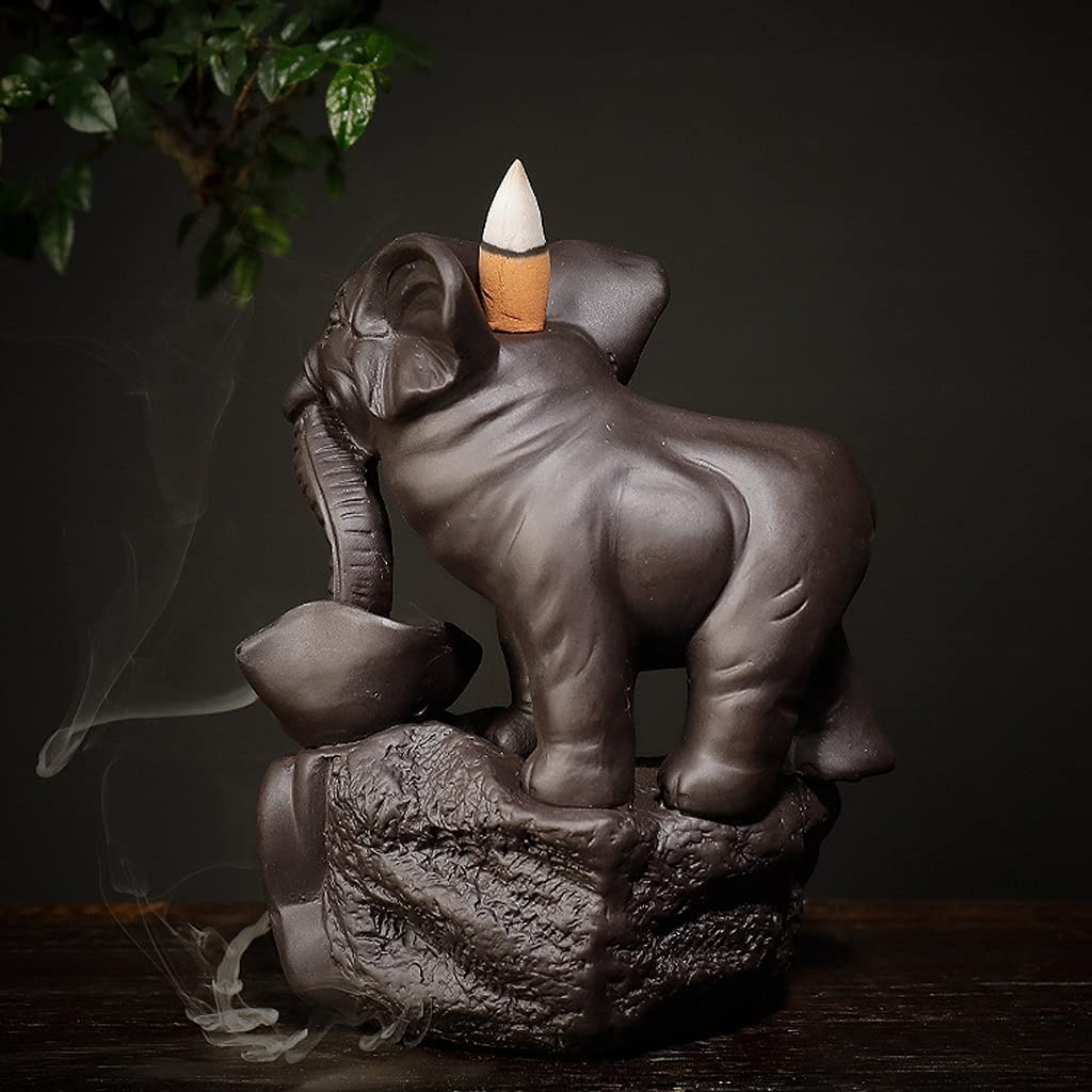 Fuentes de Incienso,Yoga Soporte De Incienso Cerámica Elefante Quemador Reflujo Estatuilla Soportes Cono Decoración del Hogar Zen(A)