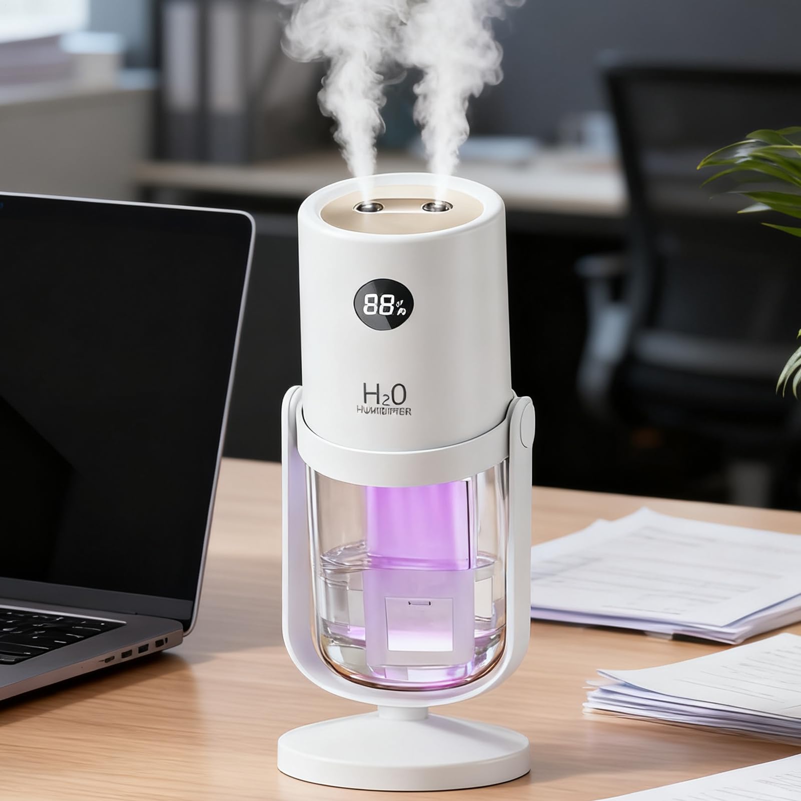 Umidificatore Personale, Umidificatore Con Display Digitale E Serbatoio Da 320 Ml, Purificatore d'Aria Silenzioso, per Camera Da Bagno Camera d'Ufficio Auto Viaggio Inverno