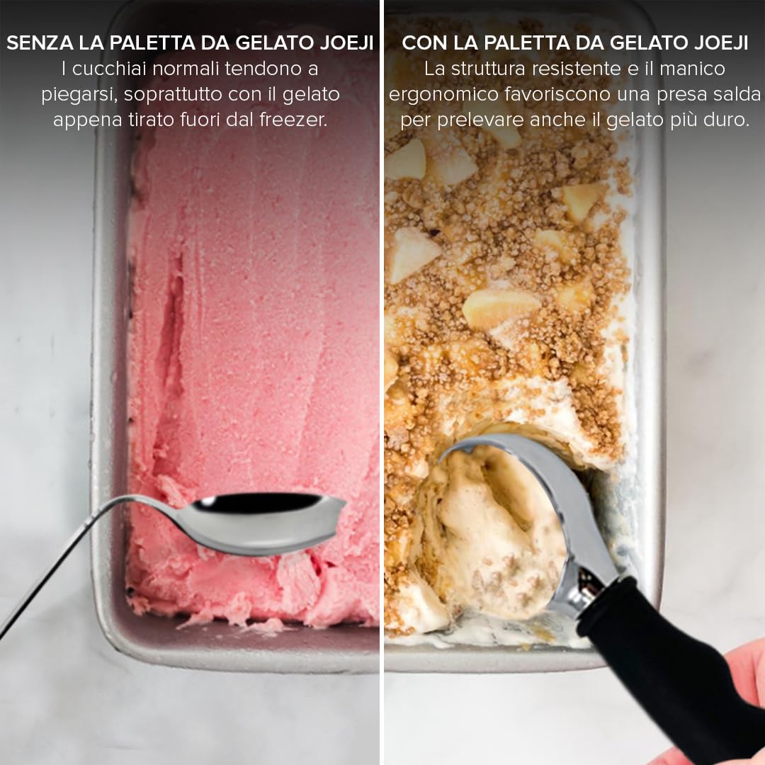 Paletta Gelato in Acciaio Inox Cucchiaio Antiscivolo Nero Porzionatore Manuale Multifunzione