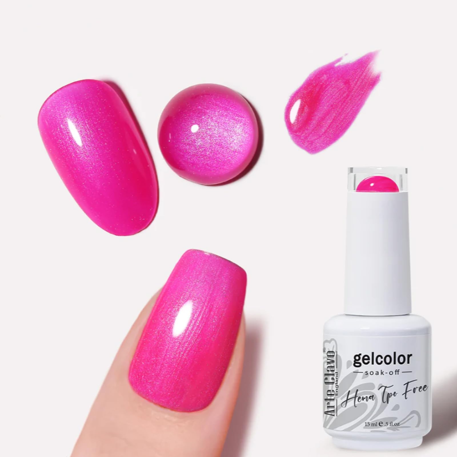 Arte Clavo HEMA TPO FREE Glitter Pearlescent Series Color Gel Nail Polish - 15ml Hot Pink 11046